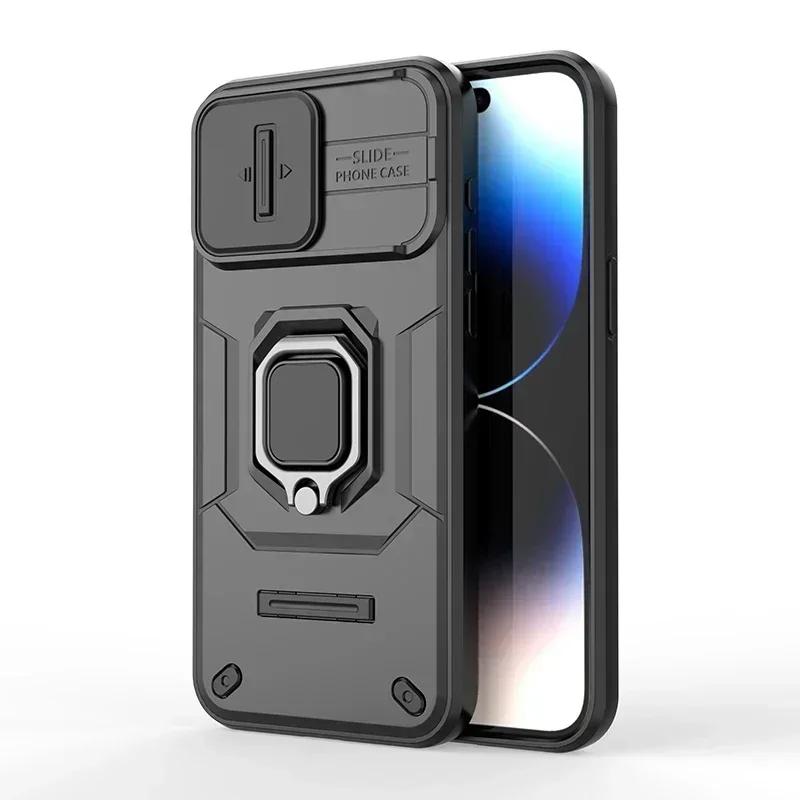 Shockproof Armor Phone Case For iPhone 16 15 14 Plus 13 Pro Max Ring Holder Camera Lens Protect Back Cover Coque Capa