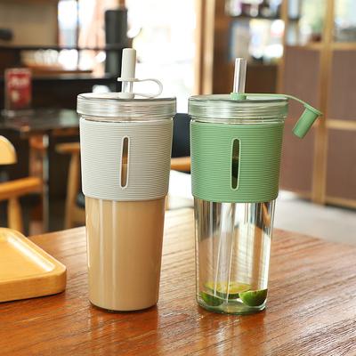 Copo de Café de Grande Capacidade 710ml/24oz, Garrafa de Água de Plástico com Canudo, Transparente Resistente a Alta Temperatura, Copos Reutilizáveis com Canudo