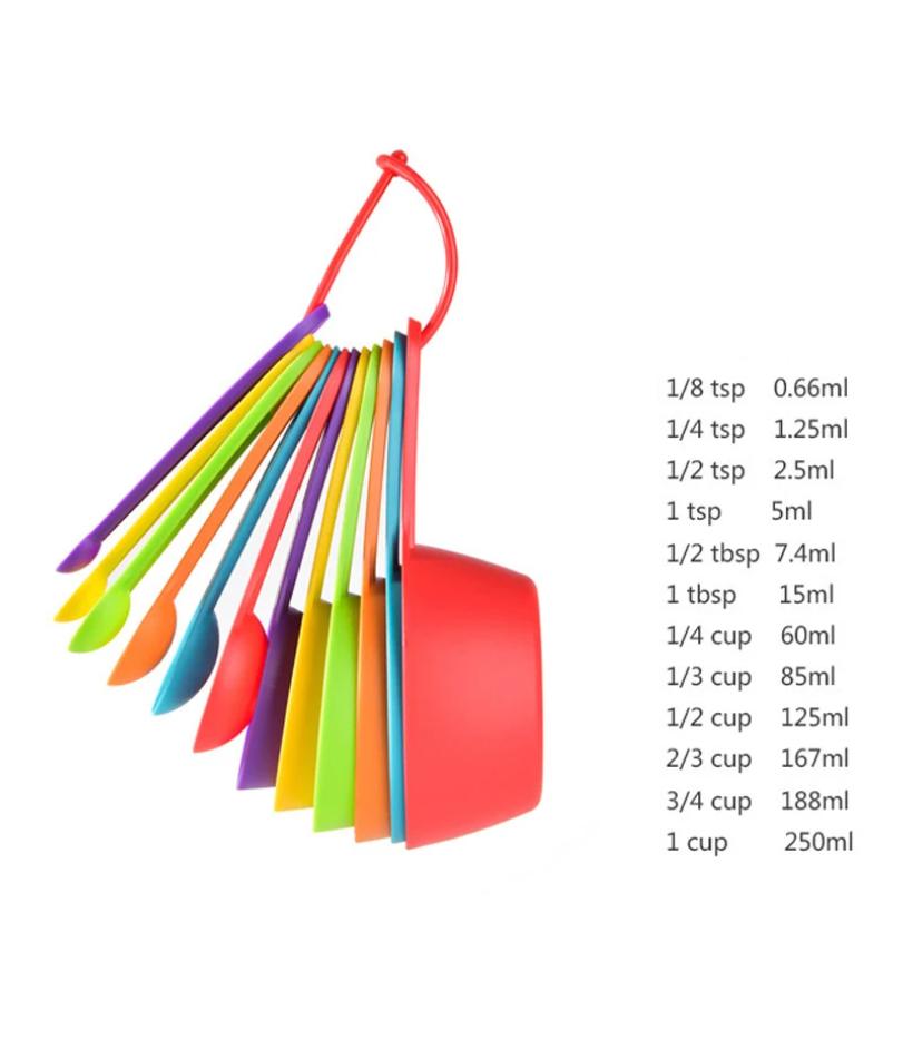 12 Stück Backwerkzeuge Küchenmesslöffel-Set Kunststoffmessbecher mit Skala Messlöffel für Milch Kaffee Küchenhelfer