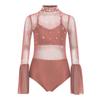 Tuta da Ginnastica Artistica per Bambine Ragazze Costume da Pattinaggio Artistico per Bambini Body in Rete Trasparente a Manica Lunga con Cutout Leotard da Balletto/Ginnastica