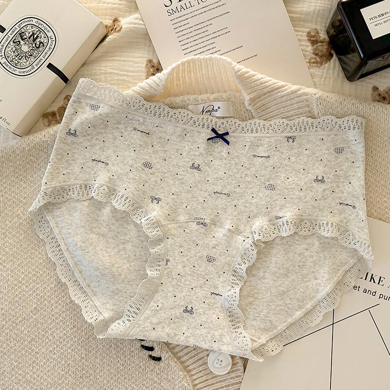 

Женское нижнее белье из чистого хлопка с антибактериальным эффектом, ретро-стиль, британский стиль, средняя посадка, принт с мишкой L [40-60 kg]