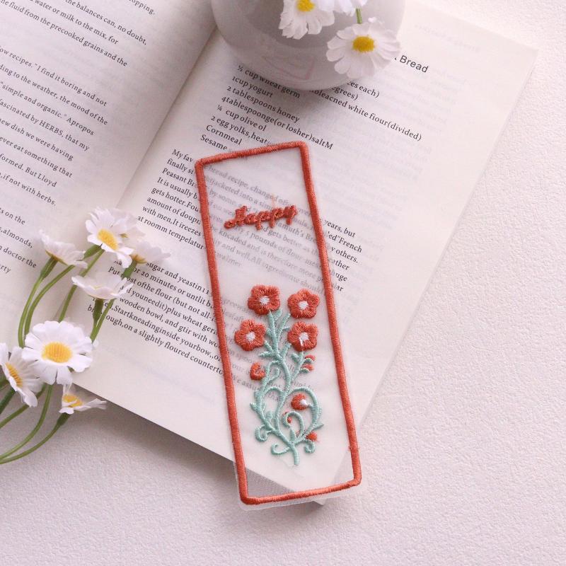 1Pcs Floral Embroidery Rectangular Bookmarks Creative Transparent Organza Bookmarks Office School Supplies Cute Student Gift