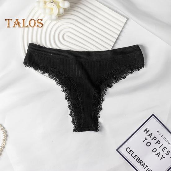 Women's Ribbed Cotton Underwear Lace Trim Low Waist Briefs Soft Stretchy Bikini Panties Seamless Underpants for Daily Wear