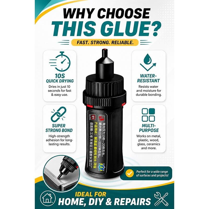Super Strong Glue 10 Seconds Quick Drying Waterproof Heat Resistant For Home Diy Repair Metal Plastic Bonding
