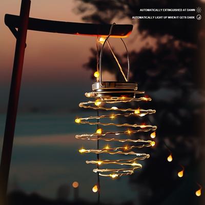 Solar Spiral LED Lanterns Solar Garden Lamp Outdoor Hanging Decorative Waterproof Solar Fairy Light for Fence Patio Porch Decor