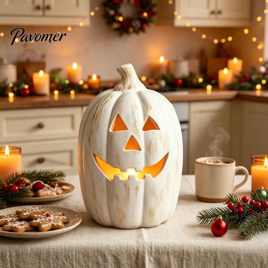 Glow in the Dark Pompoen voor Kinderen Halloween Kaarsenhouder, Hars Lantaarn Theelicht Houder met Attente Geschenken Uitgesneden Gezicht Herfst Boerderij Tafel Schoorsteenmantel