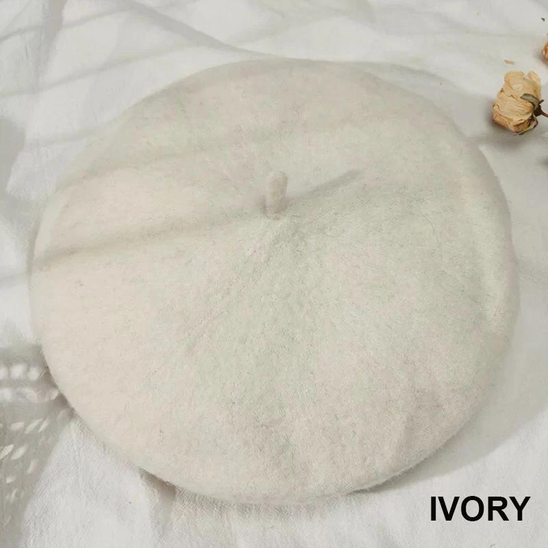 Women Girls Beret French Plain Wool Caps Warm Winter Beanie Hat Vintage Berets Solid Color Elegant Ladies Winter Hats Caps