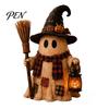 Small Apartment Ornaments Lighted Vintage Patchwork Ghost Figurine with LED Lantern, Rustic Farmhouse Halloween Figurine, Decorative Fall Figurines