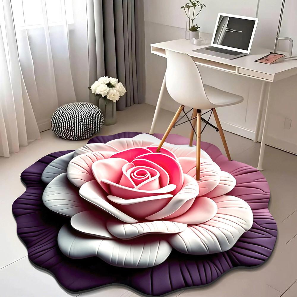 Home Living Room Home 3d Three-dimensional Floor Mat Flower Floor Mat Crystal Velvet Carpet Round Peony Petal Shaped Mat