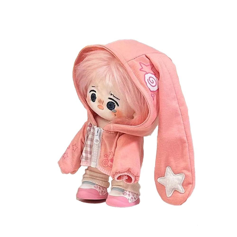 

Cartoon Rabbit Ear Doll Clothes Pink Grey Replacement Outfit Creative Mini Sweatshirt Jacket Toy рожевий