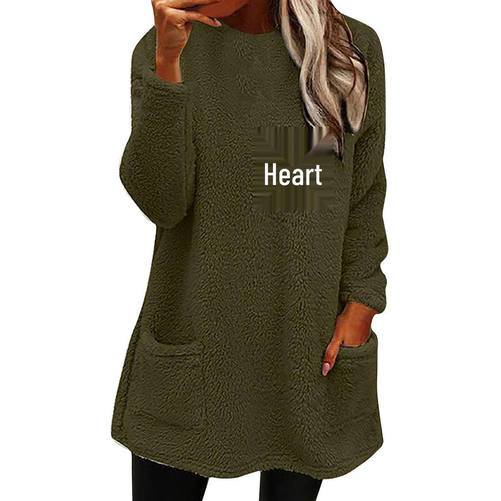 Autumn/Winter Women's Paw Print Double-sided Fleece Sweatshirt with Pockets