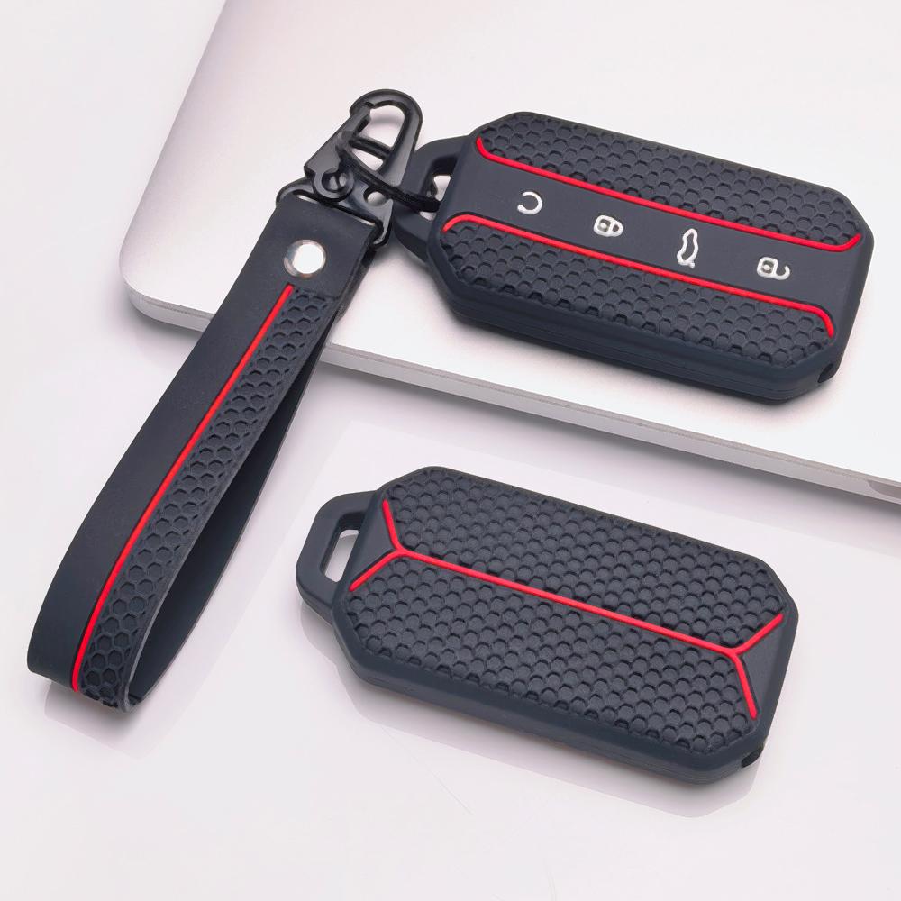 Silicone Car Keychain Strap for Chery Jaecoo 5 J5 J7 Tiggo 9 Arrizo 8 OMODA 5 Jetour Traveler Honeycomb Texture Anti Scratch Anti Lost Key Ring Holder