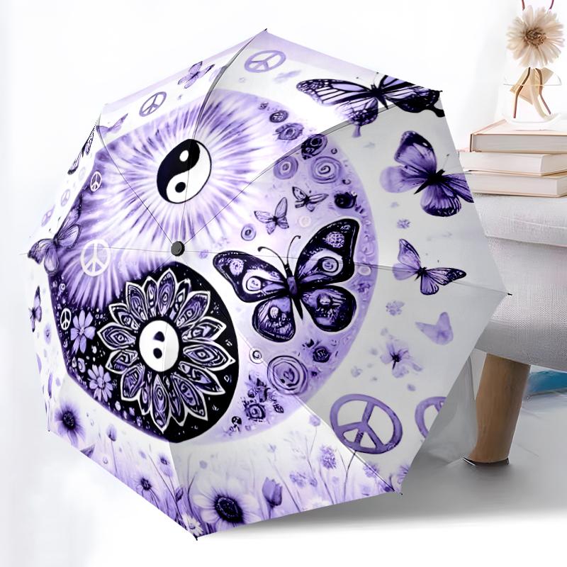 1pc Sturdy 8-Bone Auto Umbrella, Bagua Formation Butterfly Umbrella, Digital Printed, Foldable Umbrella for On-the-Go Outdoor Use