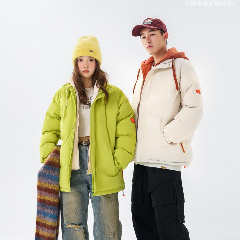Fake two-piece cotton clothes men's and women's Japanese hooded winter thickened new couple cotton clothes Korean version men's trendy coat