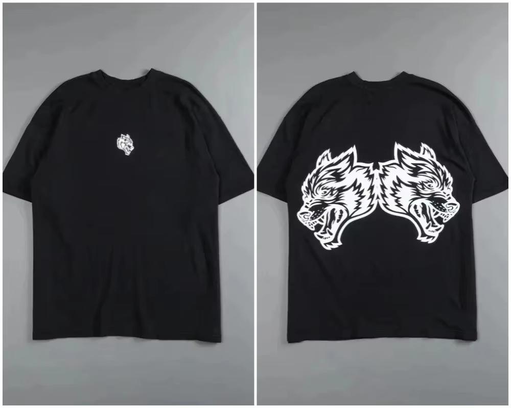 Retro Wolf Head High End Fitness Street Fashion Brand Tshirt Cotton Graphic Tee Unisex Unisex Summer Streetwear