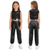 Kinder Mädchen Hip-Hop Jazz Tanzkostüm Ärmellos Rückenfrei Reißverschluss vorne Funkelnde Pailletten Kapuze Crop Top mit elastischem Bund Metallische Hose