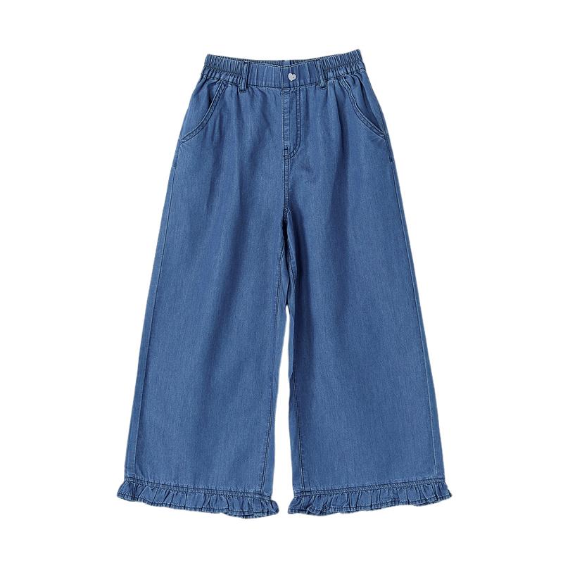 Deesha Kids Girls' Tencel Denim Ruffle Wide-Leg Pants