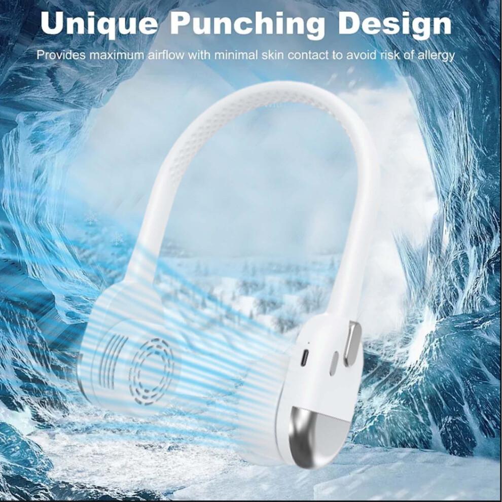 FloHua Bladeless Neck Fan, 3 Speeds, Portable Hanging Fan, Strong Wind, No Hair Twisting, Short Charge, Long Use - Compatible with Daily Activities,