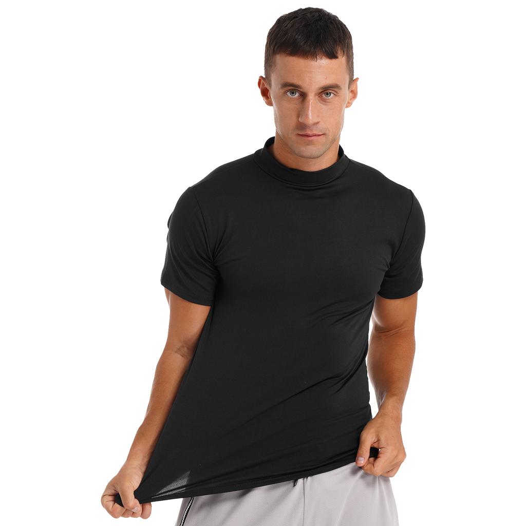 Mens Mock Neck Short Sleeve T Shirt Casual Solid Color Slim Fit Basic Top Comfortable Undershirt Tee