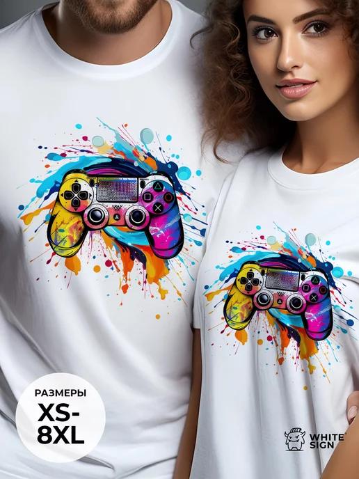 Vibrant Gamepad Print Cotton T-Shirt 3XL