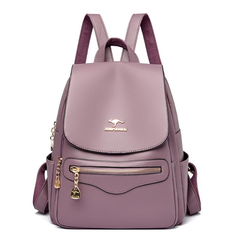 Neuer Rucksacktrend für Damen, weicher Lederrucksack, modisch und vielseitig, einfacher College-Stil, lässige Reise- und Schultasche