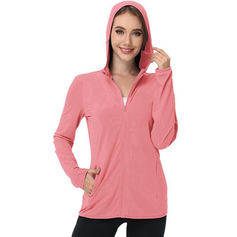 Summer Women's UPF50+ Hooded Sun Protection Cardigan Plus Size Sunscreen Coat Long Sleeve Light Jacket