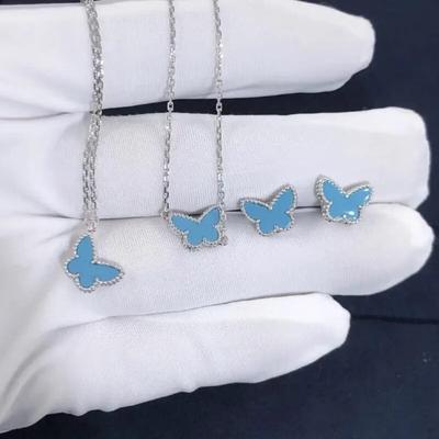 Hot Sale 925 Sterling Silver Blue Turquoise Butterfly Stud Earrings Necklace Bracelet Ladies Fashion Brand Luxury Jewelry Set
