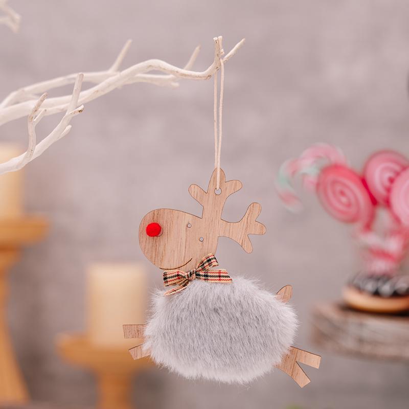 1PC Cute Christmas Tree Decor Xmas New Year Xmas Party Decor Wooden Plush Deer Pendant