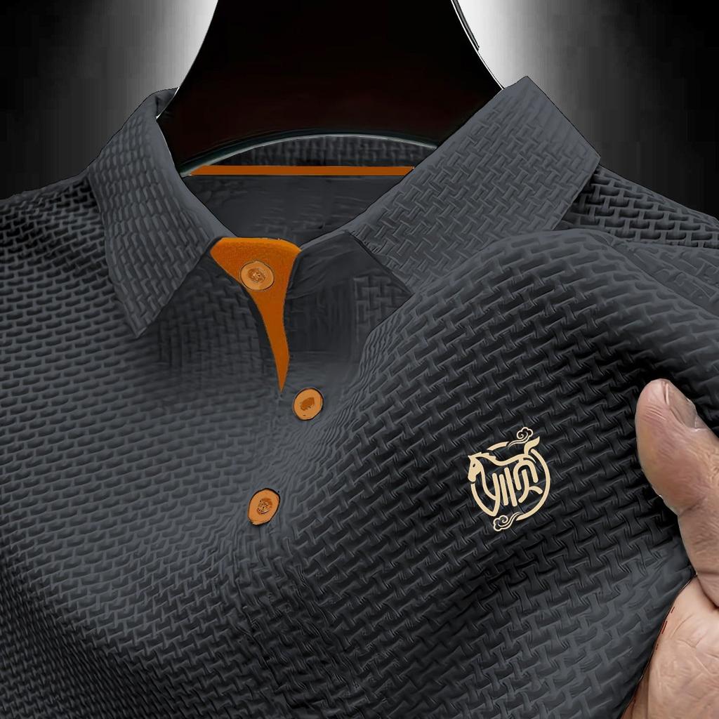 Mens Summer Cooling Polo, Lightweight Smooth Fabric Short Sleeve Fashion Button Top for Street Casual