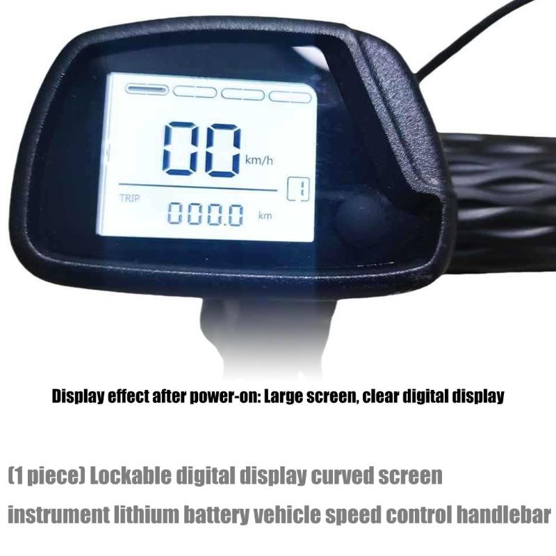 Lithium Powered Bike Throttle With Curved Speedometer Screen & Security Lock Mechanism Rubber Throttle Handle for Ride