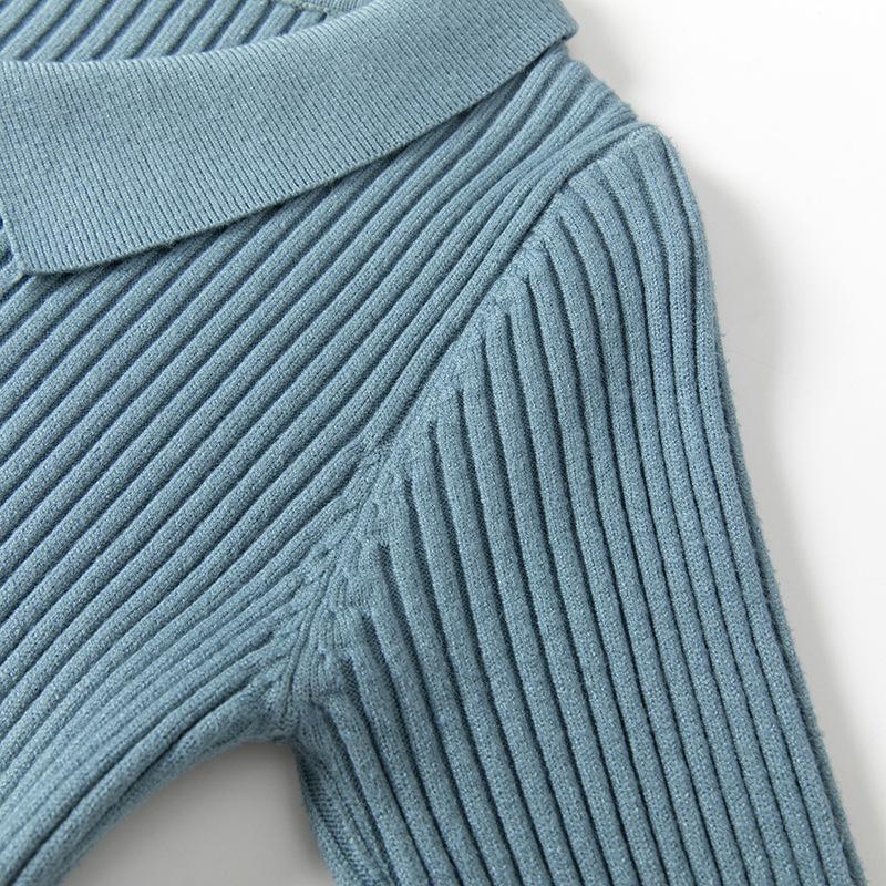 Women's Autumn And Winter Knitted Solid Color Collar A-Line Dress Fashionable And Versatile Base Dress