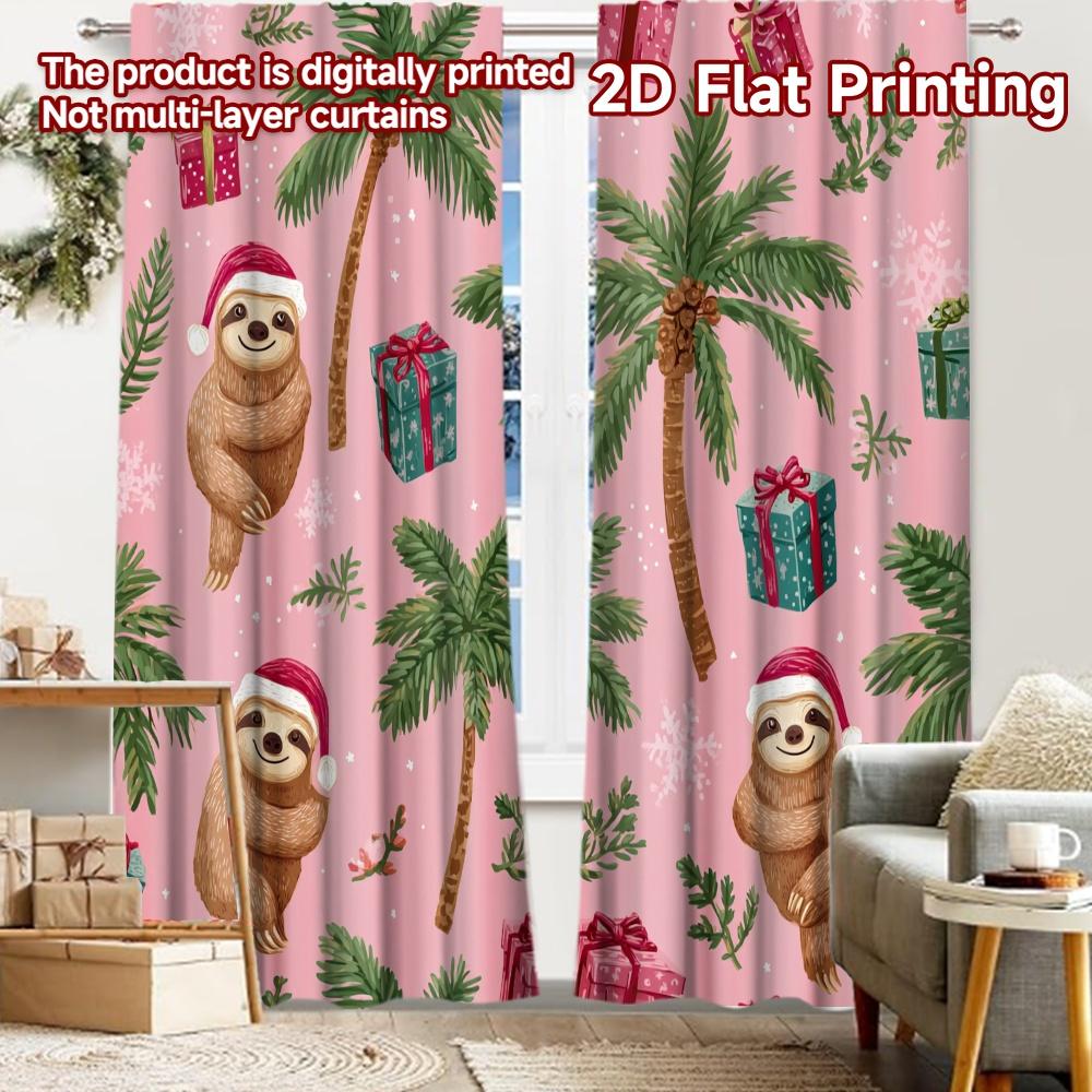 

2pcs, 2D FLAT PRINTING Curtains (Without Rod) Holiday Sloths Modern Fashionable Curtainments during the Christmas holiday 52.50 × 116.00 cm 2 pcs