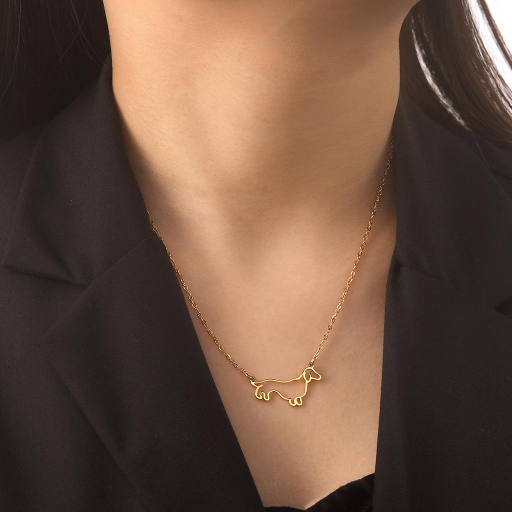 Fashion Short Leg Sausage Dog Stainless Steel Hollow Sausage Dog Women's Neck Chain Pet Animal Necklace Fashion Jewelry Gift