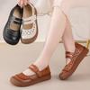 Neue Naturleder-Ortho-Sandalen für Damen Sommer Aushöhlen Flats Schuhe ältere Frau Mary Jane Slipper Riemen Slipper Mokassin