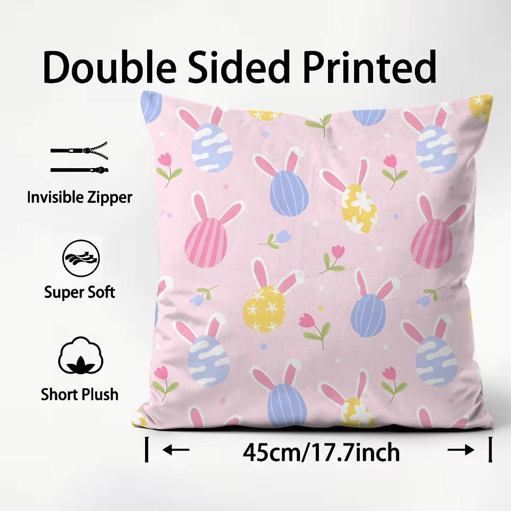 Easter Happy Cushion Cover Plush Fabric Soft DoubleSided Printed Sofa Warm Winter Home Child Gift Pillow Case