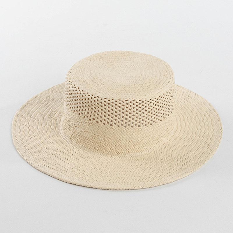 

Fashion Women Beige Straw Fedora Hats Ladies Wide Brim Summer Hat Hand Woven Hollow Straw Sun Hat for Derby Travel Beach Hat