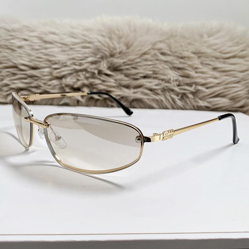 2025 new Korean version of curved frameless y2k millennial spice girls style sunglasses women s trendy fashionable high-end sunglasses