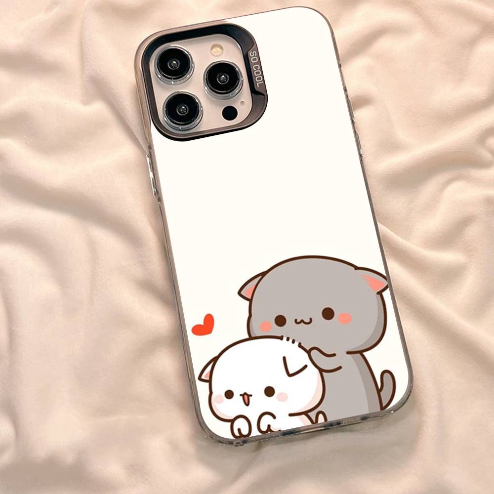 Cartoon Cute Cats Phone Case For iPhone 17 16 15 14 11 12 13 Pro Max Plus Pro Colored Silver Cover