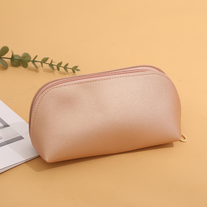 Double-Sided Leather Makeup Bag: Large Capacity, Solid Color, Portable