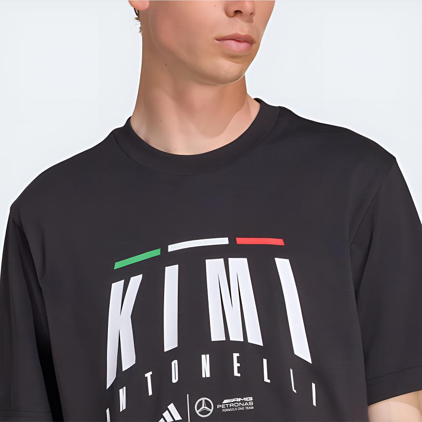 adidas Mercedes Amgteam Ss25 Petronas Formula One Kimi Antonelli Logo Sports Crew Neck Short Sleeve T-Shirt Men Tops Black JZ8910