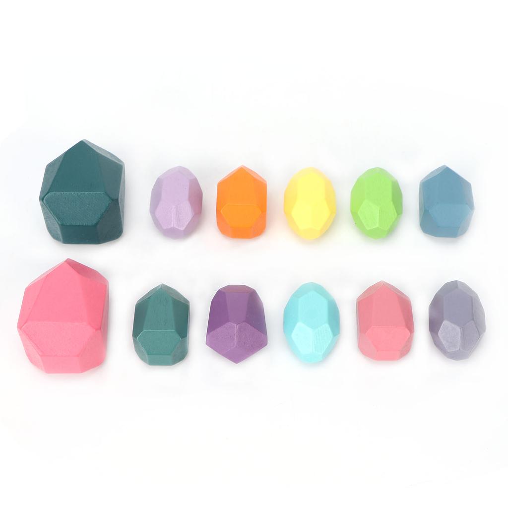 12 Pcs Colorful Wooden Rock Balancing Blocks Parent Child Interaction Educational Puzzle Toys