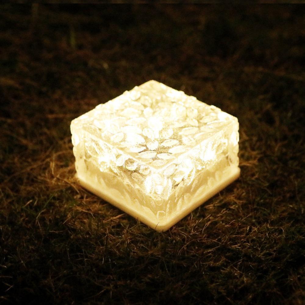 White/Warm White Light Ice Cube Brick Lights Solar Pathway Landscape Lamp  Outdoor
