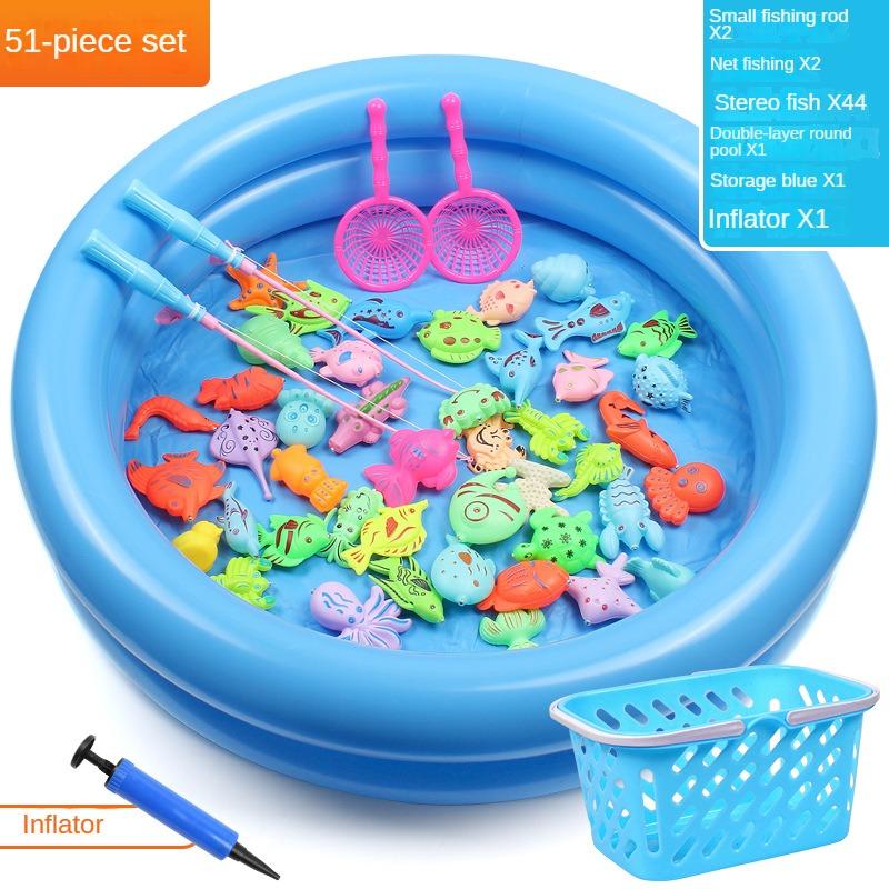 Magnetic Fishing Toy Pool for Boys and Girls, Fun Game for Playing Home, Summer Puzzle Square Night Market Stall Set