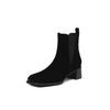 Krazing Pot Cow Suede Nubuck Square Toe High Heels Chelsea Boots Size 42 Slip on Women European Style Ankle Boots