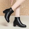 mother shoes autumn and winter short boots women's medium heel boots fleece leather shoes thick heel cotton shoes elderly winter shoes single boots
