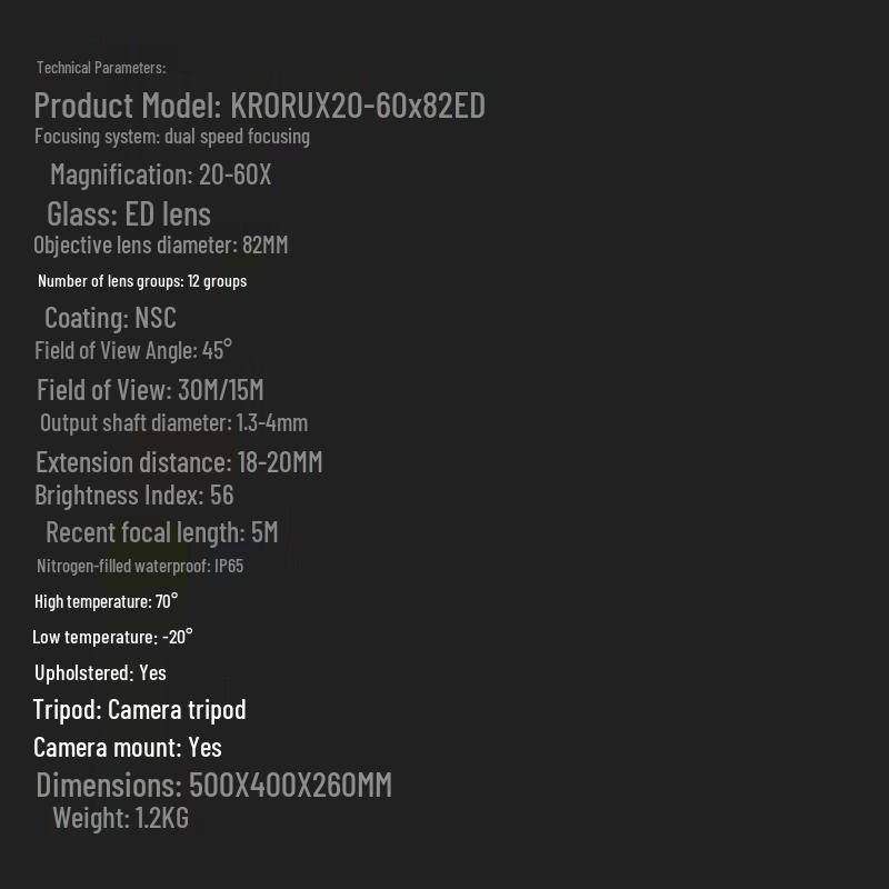 KRORUX 20-60x82mm ED HD Spotting Scope