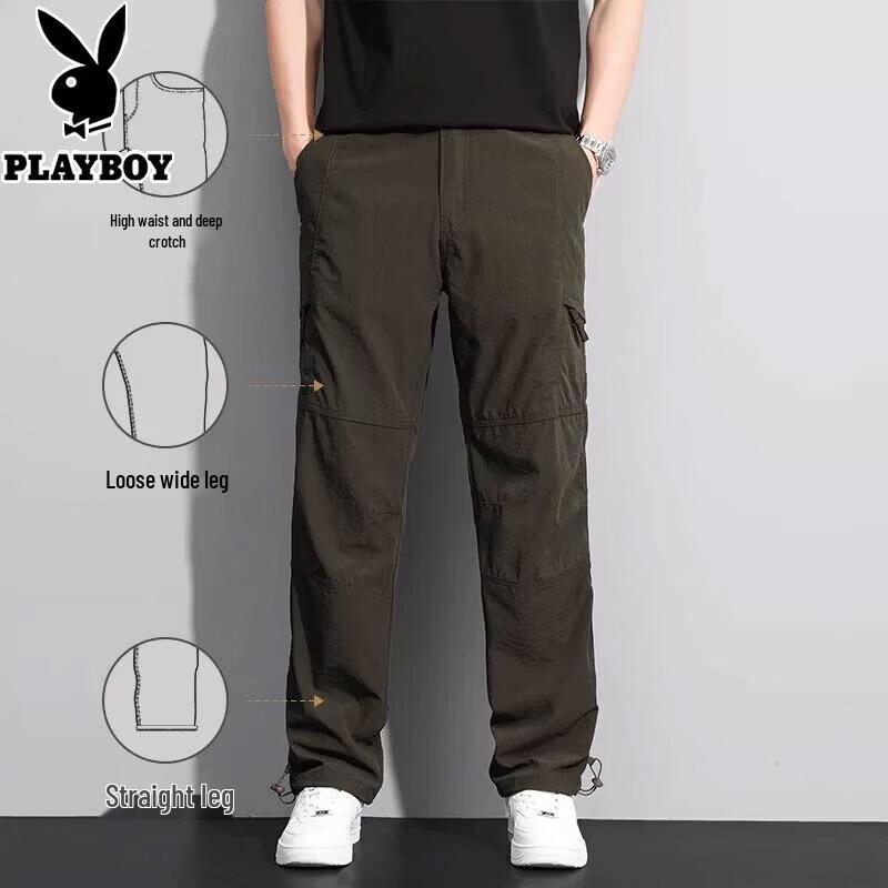 PLAYBOY Men's Loose Straight Quick-Dry Multi-Pocket Cargo Pants
