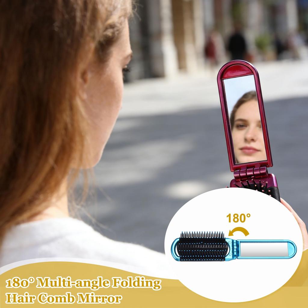 uxcell Mini Compact Travel Hair Foldable Hair Pocket with Makeup Compact Massage Comb for for and Everyday 2-Pack Brush, Brush, Size, Mirror, Bags,