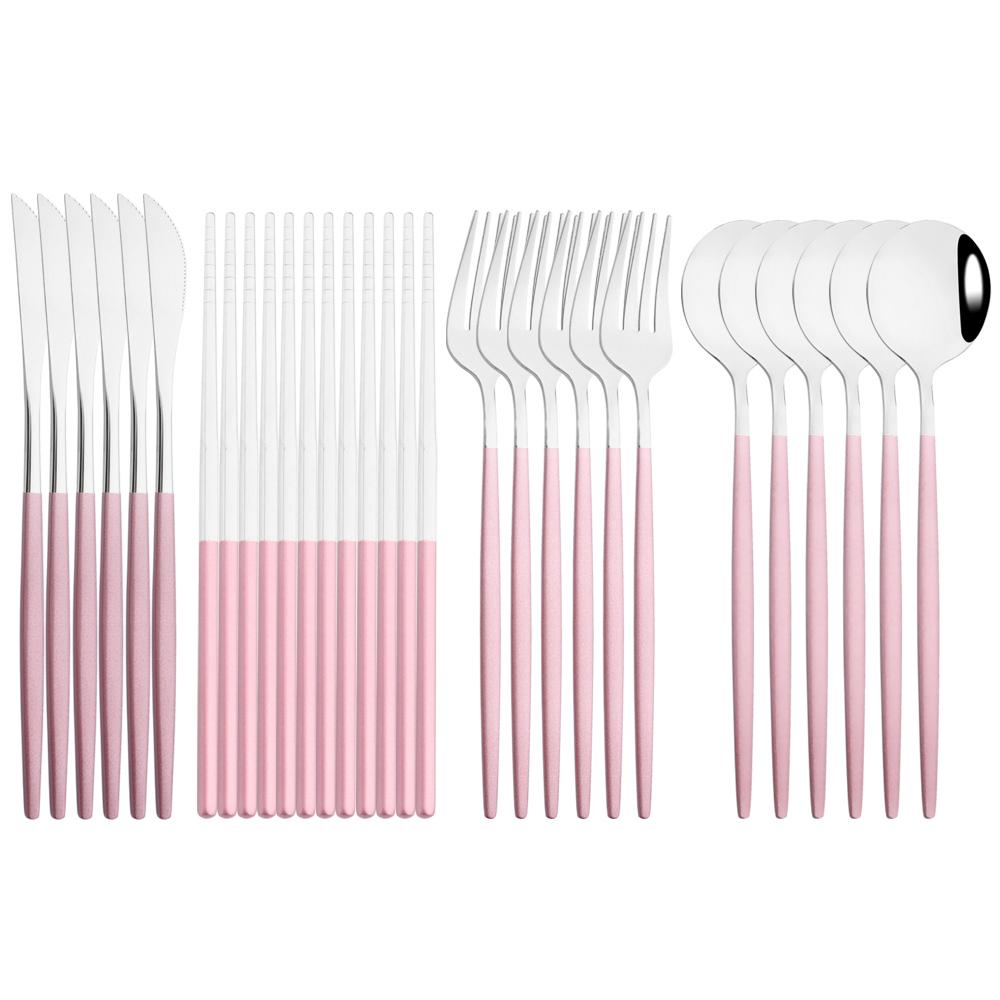 Luxury Chopsticks Knife Fork Spoon Cutlery Set 18/24 Pcs White Gold Dinnerware Set Stainless Steel Flatware Korean Tableware Set