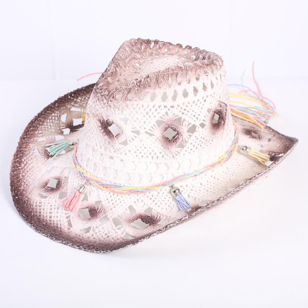 Popular European and American classic hollow western cowboy hat men's and women's fashion vacation breathable sunshade straw hat